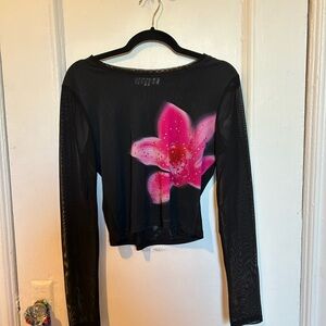 Madden Girl Black Graphic Crop Blouse vintage